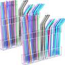 2Pack 9.5" Large Acrylic Straw Holder for Cabinet Door Kitchen Cabinets Straws Organizer, Reusable Tumbler, Small Kitchens Accessories Storage Container (Transparent), 9.50x 3.07x1.18 inch