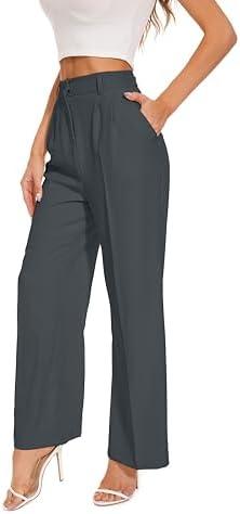 FUNYYZO Wide Leg Pants Women's High Elastic Waisted in The Back Business Work Trousers Long Straight Suit Pants, M
