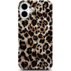 for iPhone 16 Plus Case,Luxury Sparkle Leopard Print Pattern Vintage Cheetah Design,Dual Layer Soft TPU Hard PC Bumper Case,Protective Phone Cover for Women Girls-Brown Leopard Print