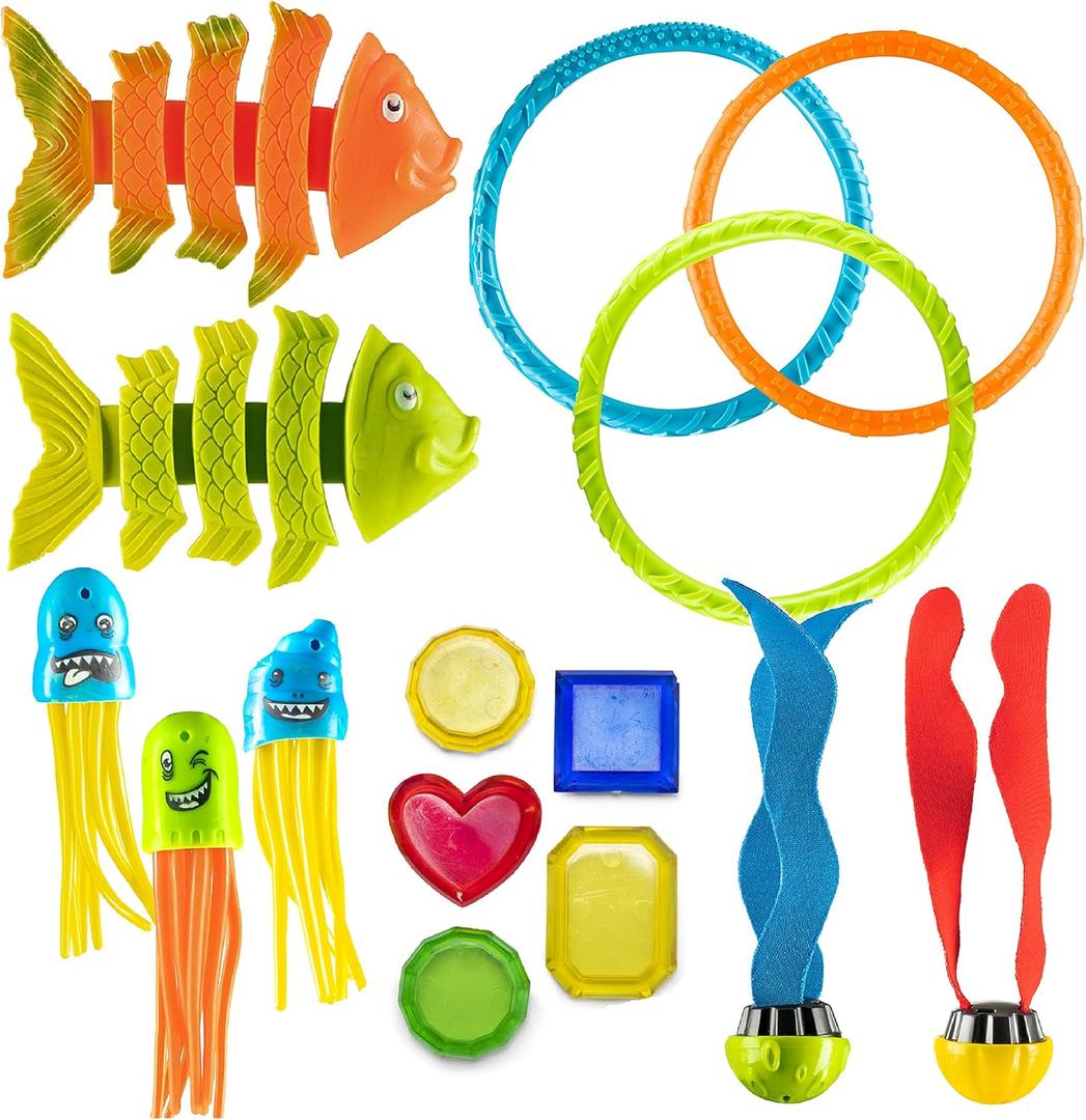 PREXTEX 15 Pack Pool Diving Toy Set with Carrying Bag for Kids Summer Fun - Sinking Diving Toys for Underwater Pool Swimming