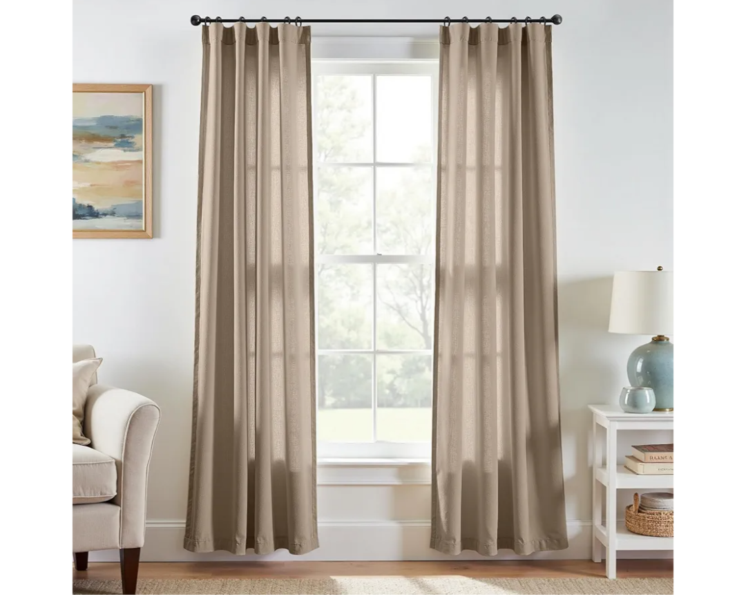 jinchan Taupe Linen Blend Curtains 84 inch Length 2 Panel for Bedroom Bathroom,Light Filtering 38 inch Wide Drapes with Rod Pocket Back Tab(38W x 84L, Taupe)