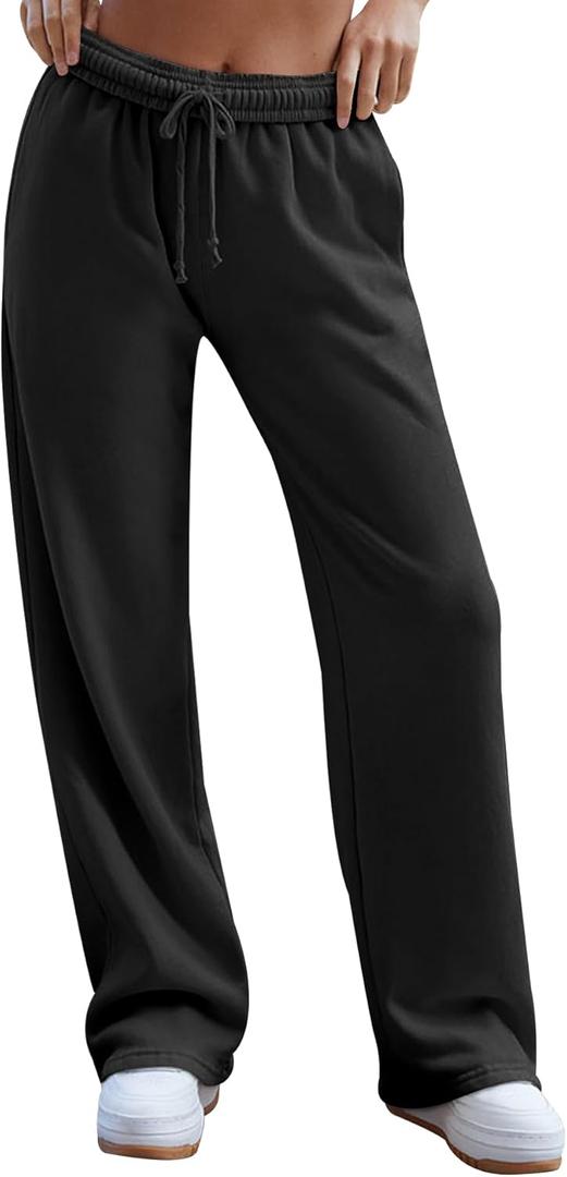 HeSaYep Women's Wide Leg Sweatpants Baggy Sweatpants High Waisted Casual Loose Pants (Black,XS)