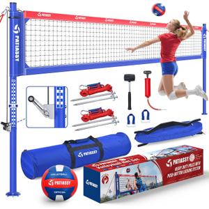 Professional Heavy Duty Volleyball Net Set for Backyard & Beach, Outdoor Net System with Steel Anti-Sag Winch, 32FT Reinforced Net, Height Adjustable Rust-Resistant Aluminum Poles, Portable Carry Bag