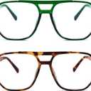 FEISEDY 2Pack Blue Light Blocking Glasses Fake Nerd Clear Square Computer Lightweight Pilot Glasses Frame Oversized B2866