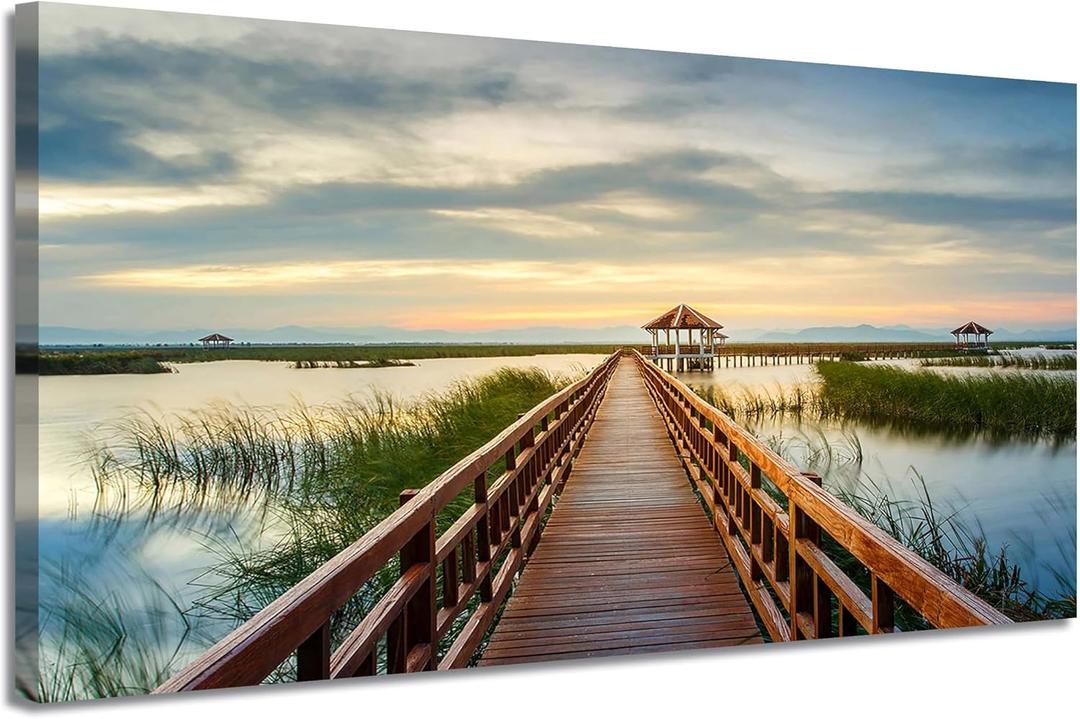 ARTISTIC PATH Sunset Bridge Landscape Canvas Wall Art, 40x20 Inch
