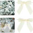 Ivory Velvet Ribbon Christmas Bow 5 Inch Premade Cream Bows for Christmas Tree Hanging Decorations Gift Wrapping Wreaths Crafts Outdoor Indoor Home Decor Wedding, Pack of 12