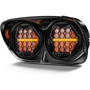 LX-LIGHT DOT Approved 270 LED Dual Headlight with High Low Beam Amber DRL Compatible with Road Glide 2003-2014, Black