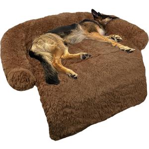 GGIB Calming Dog Bed Fluffy Plush Dog Mat for Furniture Protector with Removable Washable Cover for Large Medium Small Dogs and Cats (Large, Brown) (45.0"L x 37.0"W x 6.0"Th)