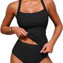 ZAFUL Women's Tankini Swimsuits Tummy Control Swimwear Two Piece Bathing Suits Swim Top with High Waisted Bottom Large