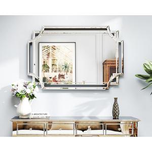 Chende Scalloped Large Wall Mirror, 28" x 40" Bathroom Mirror with Beveled Edge and Glass Pieces, Wall Decor for Living Room, Entryway, Fireplace, Dining Room, Hallway, Horizontal/Vertical Mirror