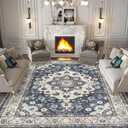 Washable Living Room Area Rug - 9 x 12 Stain Resistant Medallion Soft Bedroom Rugs Distressed Design Non Shedding Carpet for Indoor Outdoor Floor Coverings (9x12 Blue)