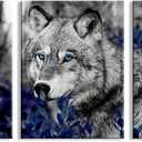 Kalormore Wildlife Animal Canvas Wall Art Black White Wolf with Blue Eyes Picture Giclee Prints Artwork Framed and Stretched Painting for Modern Home Living Room Office Bedroom Bathroom Decoration