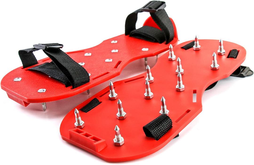 QWORK Gunite Spiked Shoes With 3/4 Short Spikes Perfect For Epoxy Floor, Overlays, Cover Installation, Green Color (Pair) (Red)