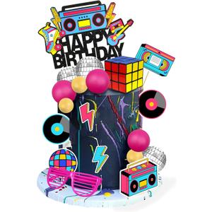 20 PCS 80s 90s Cake Toppers Retro Hip Hop Cake Decorations for Born in the 80's 90s Decade Throwback Decorations Supplies (style 1)