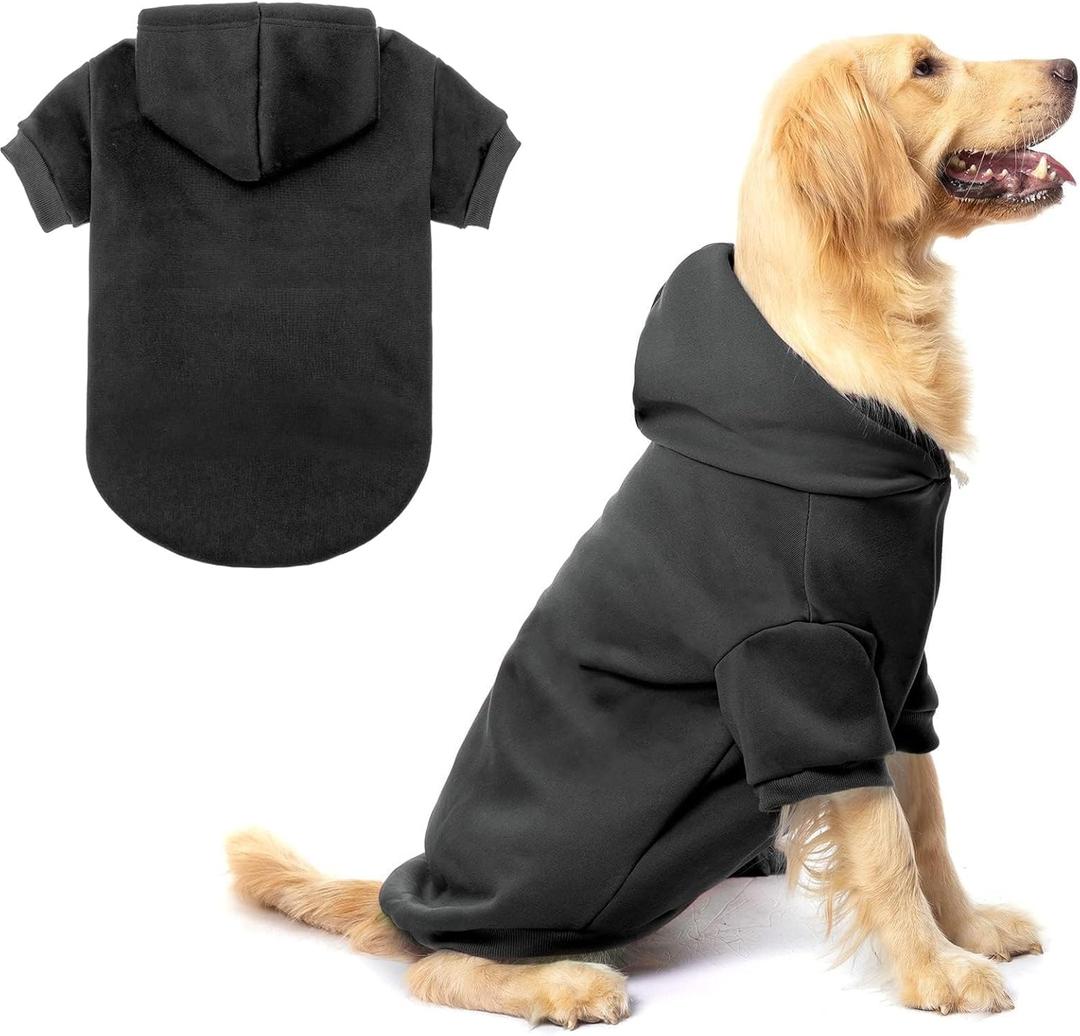 BINGPET Dog Hoodies - Fleece Lined Fall Dog Puppy Sweatshirt Soft Warm Sweater Winter Hooded Clothes for Small Medium Large Dogs & Cats (#2 Black(Plain))