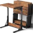 Tatub 24" Folding C Shaped End Table Set of 4, Small Sofa Side Laptop Desk, Couch TV Tray Table for Living Room, Bedroom, Rustic Brown