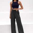 keriffe Women's Wide Leg Casual Palazzo Pants High Waist Summer Flowy Beach Pants Dress Trousers with Pocekts (Black, XL)