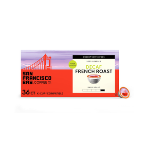 San Francisco Bay Decaf K-Cup Coffee Pods, Decaf French Roast (36 ct), Dark Roast, Commercially Compostable Single-Serve Coffee Pods, Swiss Water Process,  BB: 20 Feb 2027