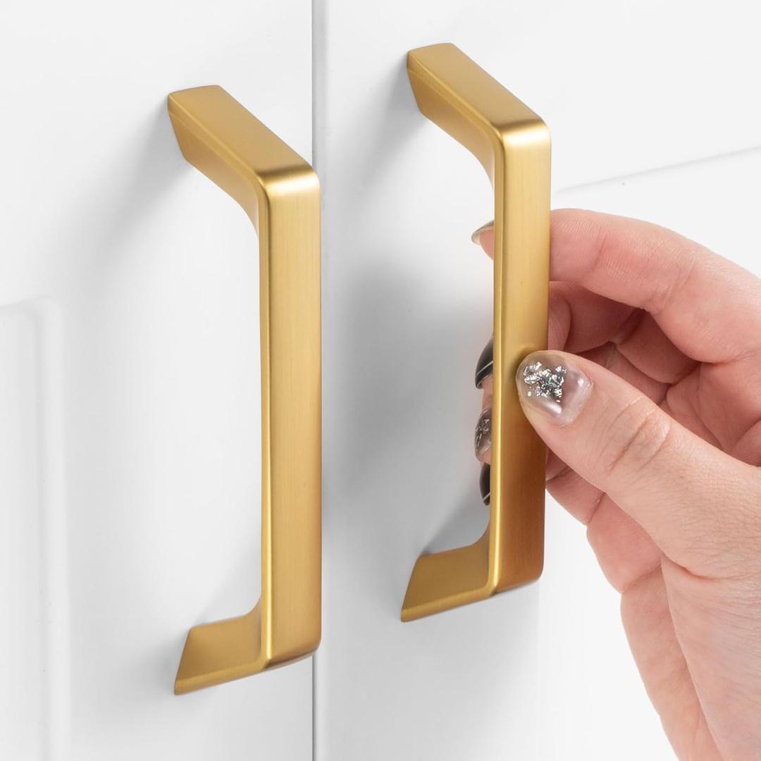 ASKANO 10 Pack 3-3/4 Inch Hole Centers, Brushed Gold Cabinet Pulls Gold Cabinet Handles Gold Kitchen Hardware for Cabinets ZP2210 Drawer Bedroom Dresser Bathroom Vanity Cupboard