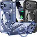 [CD Ring Compatible with MagSafe Invisible Stand]Magnetic for iPhone 17 Pro Case, [Electroplated Bumper Non-Yellowing][Look as Bare iPhone]Slim Clear Case with Holder for Women Men Girls, Blue