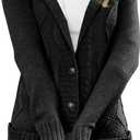 Sidefeel Women's Cardigan Sweaters Hooded Fleece Lined Button Down Front Jackets Winter Coat with Pockets (Black) XL