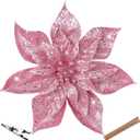 Briful 9'' Christmas Poinsettia Flowers 8PCS Pink Glitter Artificial Flowers Large Christmas Ornament Flowers for Xmas Tree Wreath Garland Decoration