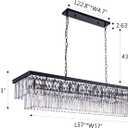 Wellmet Crystal Chandelier, 57 Inch 13-Light Black Chandelier for Dining Room Light Fixture Ceiling Hanging, Modern Rectangular Chandeliers for Kitchen Island, Living Room, Bedroom, Dining Table