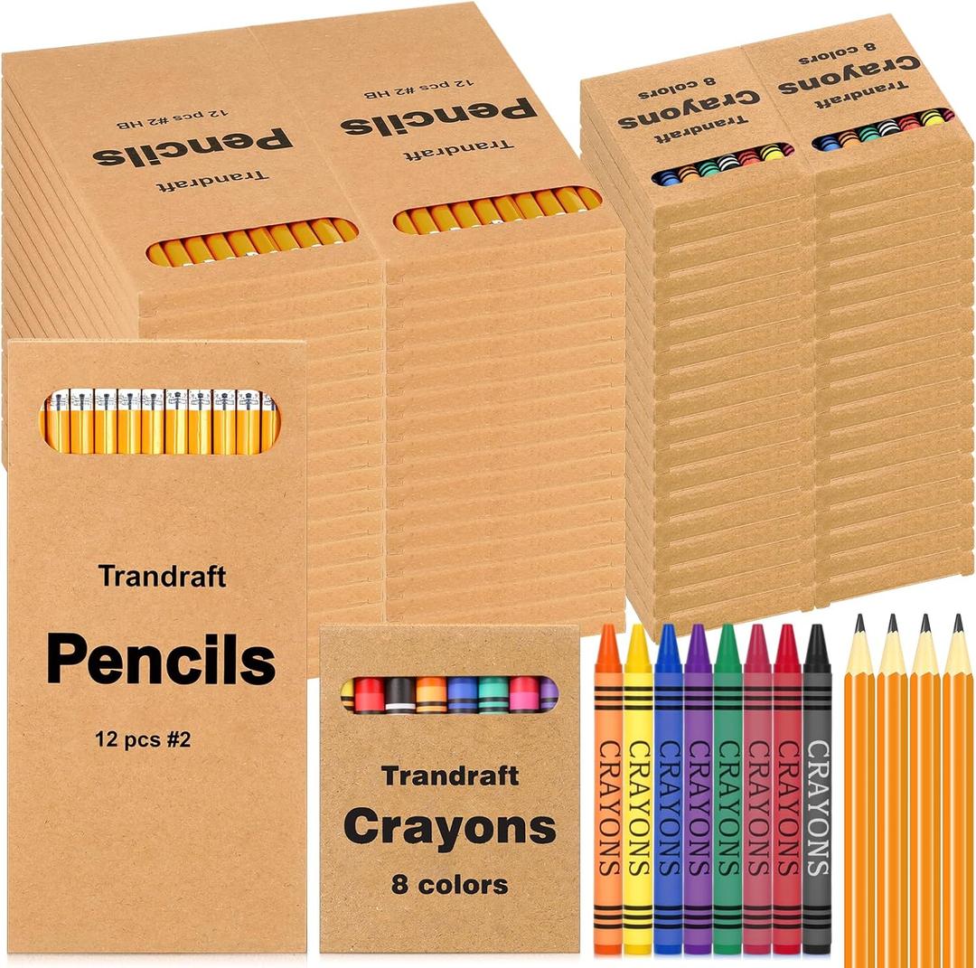 48 Pcs Bulk Crayons Packs with 72 Pcs Sharpened Bulk Pencils(#2 Hb), Back to School Gifts for Students Mini Crayons Individual Pack 8 Colors for Classroom Party School Supplies (12 Boxes)