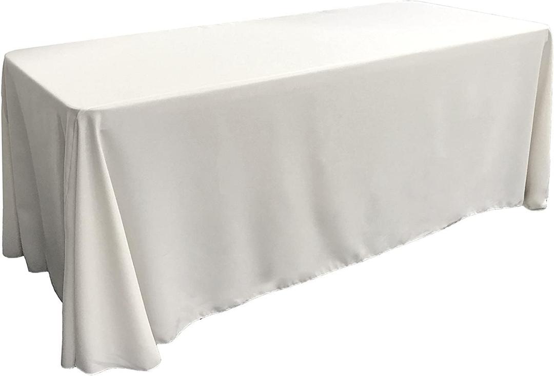 LA Linen Polyester Poplin Washable Rectangular Tablecloth, Stain and Wrinkle Resistant Table Cover 90x156, Fabric Table Cloth for Dinning, Kitchen, Party, Holiday 90 by 156-Inch, White