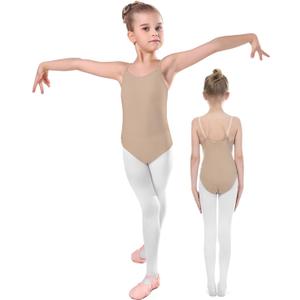 iMucci Professional Women and Girl Nude Leotard Seamless Camisole Undergarment with Transition Strap (S for 43-53"Height)