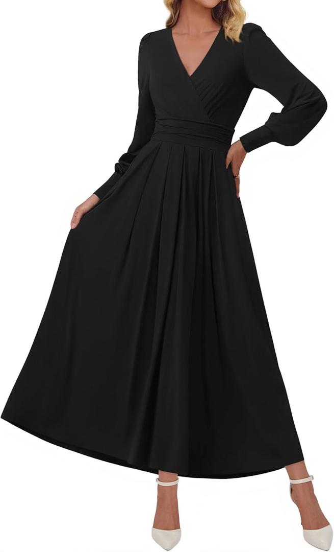BTFBM Womens Long Sleeve Maxi Dress Fall 2025 Casual V Neck Knit A Line Flowy Pockets Elegant Party Wedding Guest Dresses