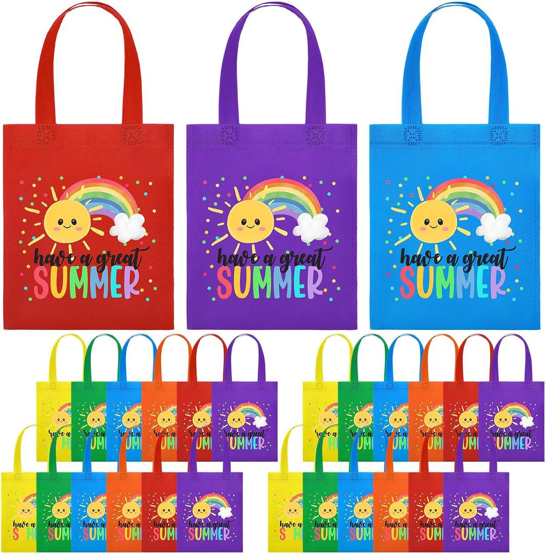Dansydaisy End of the Year Gift Bags for Students Bulk Rainbow Non Woven Tote Bags Party Favor Bag with Handles for Sunday School Gift Teacher Appreciation Graduation Party Supplies