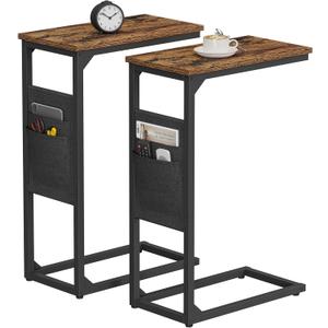 TUTOTAK C Shaped End Table, Side Table for Couch, Sofa Table with Storage Bag, TV Tray for Living Room, Bedroom, Brown TB01BB0822