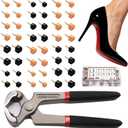24 Pairs High Heel Replacement Tips, Women Heel Shoes Repair CapDowels Tips Pin Kit,with 6 Inch High Heel Remove Pliers, 8-12.5mm 6 Sizes Heel Tips Caps, U-Shape, Black Beige