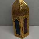 TRIROCKS Moroccan Lantern  15'' Gold Hexagonal Candle Lantern with Tempered Glass Decorative Indoor Outdoor Ramadan Lantern for Garden Yard Patio Wedding Parties Events