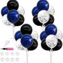 TONIFUL 4 Set Black Blue Silver Confetti Balloon Centerpieces for Table,Balloon Stand Kit for Graduation Decorations 2026 Blue Party Decorations,Retirement,Anniversary,Birthday Decoration for men, 12 Inches