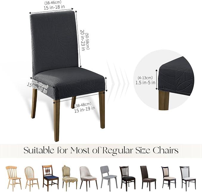 Click to see full view
6 VIDEOS
	
	
MOSAYT 100% Waterproof Dining Room Chair Covers Set of 4, Super Fit Stretch Jacquard Parson Chairs Slipcovers Removable Washable Chair Seat Protectors for Home, Kitchen, Banquet (Dark Grey - XL)