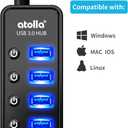 Powered USB Hub 3.0, Atolla 7-Port USB Data Hub Splitter with One Smart Charging Port and Individual On/Off Switches and 5V/4A Power Adapter USB Extension for MacBook, Mac Pro/Mini and More.