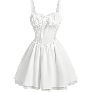 SOLY HUX Women's Lace Mini Dress Sleeveless Ruched Bust A Line Flared Cami Dresses (Small)