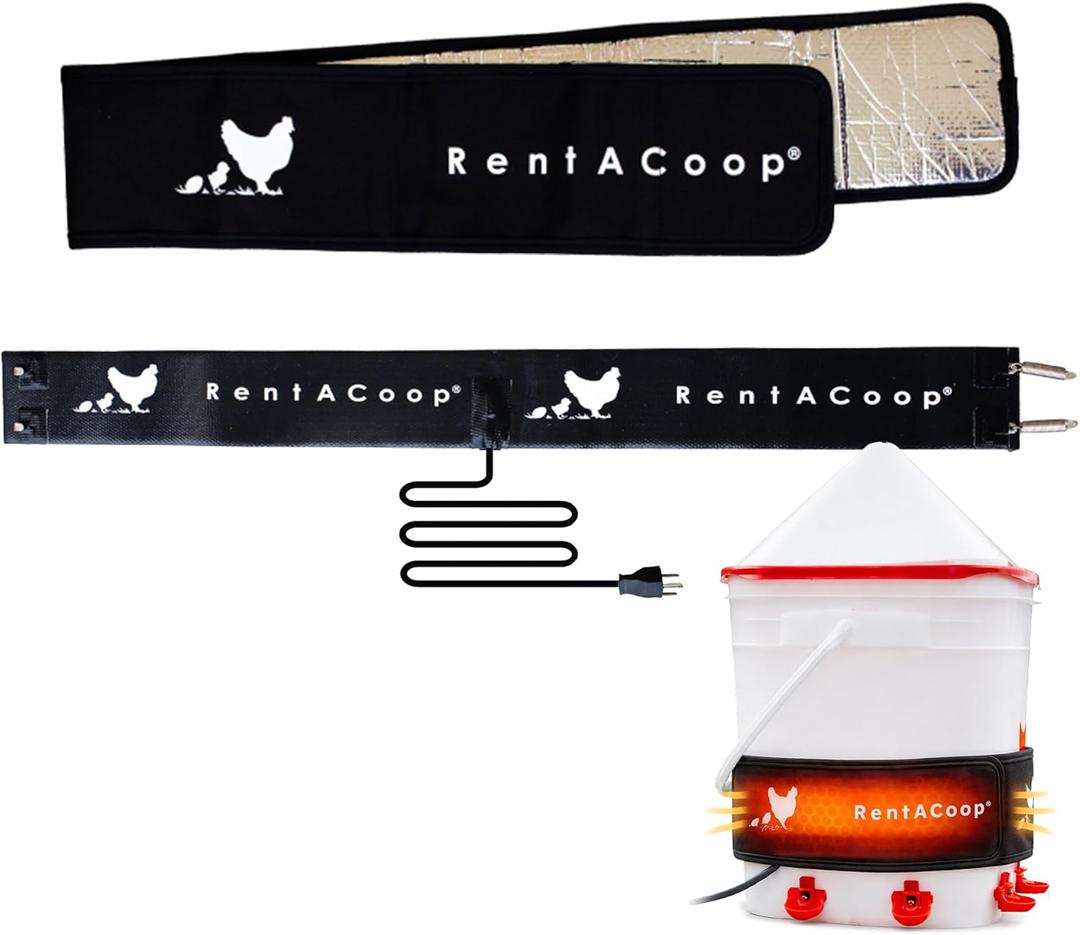 RentACoop Heated Chicken Waterer Belt for Winter, Thermo Heater Strap LG with Insulated Wrap for 2-5 Gal, 40W Energy Efficient, Safe to -10F, Auto Thermostat (Large, Black)