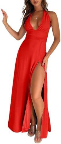 Ekaliy Womens Sexy Halter Deep V Neck Maxi Dress Sleeveless Backless Split Long Dress M Ekaliy Womens Sexy Halter Deep V Neck Maxi Dress Sleeveless Backless Split Long Dress M