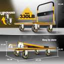 Push Cart Dolly by Wellmax, Moving Platform Hand Truck, Foldable for Easy Storage and 360 Degree Swivel Wheels with 330lb Weight Capacity, Yellow Color