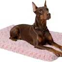 Washable Dog Bed Mat Soft Dog Crate Pad Fluffy Pet Kennel Beds Sleeping Mattress with Non-Slip Bottom for Large Jumbo Medium Small Dogs, 47 x 29 Inch, Pink