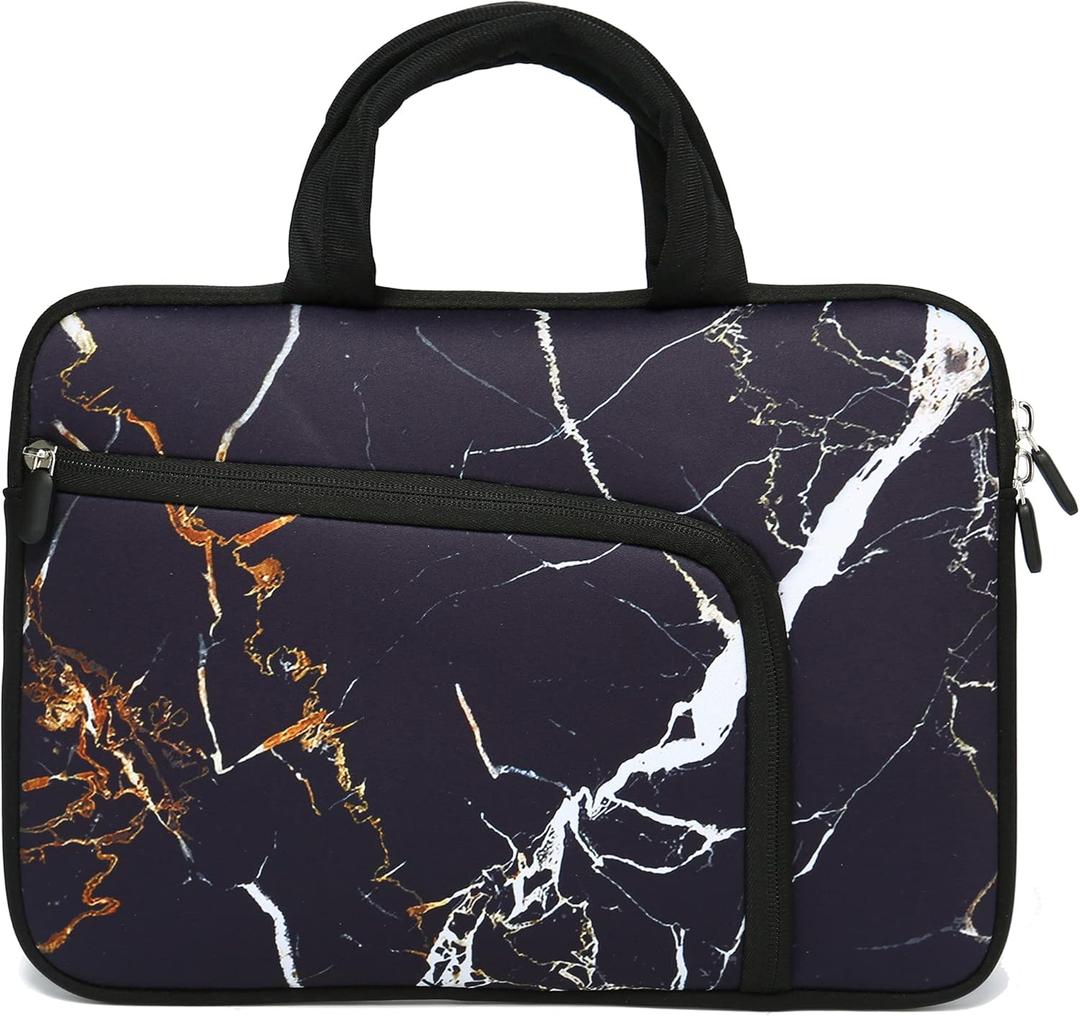 14 15 15.4 15.6 inch Laptop Handle Bag Computer Protect Case Holder Notebook Sleeve Neoprene Cover Soft Carrying Case with Extra Pockets For Dell Lenovo Toshiba HP Chromebook ASUS Acer(Black Marble)