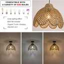 13.8in Rattan Pendant Lights Boho Chandelier Lighting Handwove Brown Wicker Hanging Pendant Lights for Dining Room Living Room Bedroom Kitchen Island Hallway Restaurant 1-Light