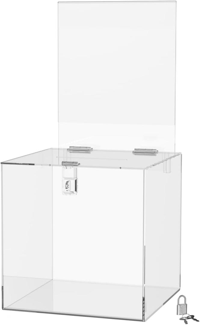 Marketing Holders 8 Inch Locking Ballot Box with Removable 8.5" x 11" Header Sign Holder Clear Acrylic Cube Donation Bin Countertop