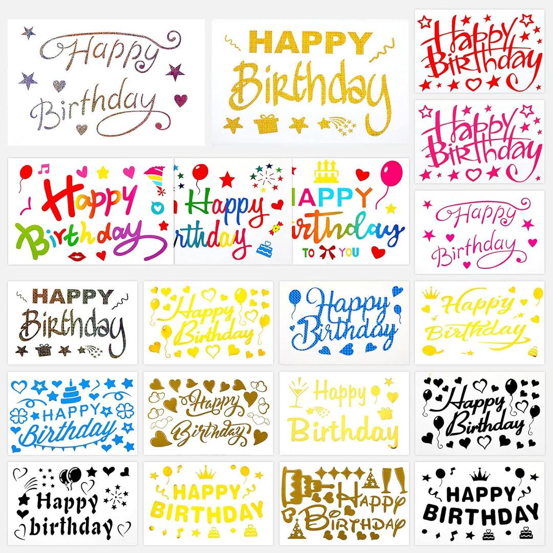 20 Pieces Mixed Color Happy Birthday Stickers Celebration Birthday Party Stickers DIY Big BoBo Balloon Decals Balloon Decoration Stickers Glass Stickers for DIY Party Supplies