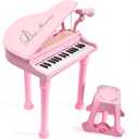 31 Keys Piano Keyboard Toy for Kids, Birthday Gift for 1 2 Year Old GirlsPink Musical Piano Toy for Toddlers with Microphone and Stool