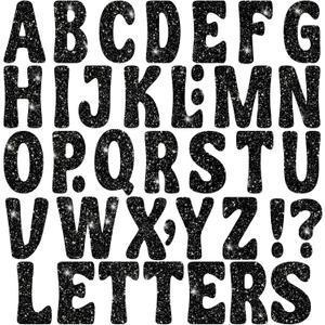 128 PCS Glitter Letter Stickers, 4 Inch Large Alphabet Stickers, Self-Adhesive Capital Letters for Bulletin Board, Poster Board, Classroom Decor, Birthday Party, Wedding, Mailbox DIY Crafts (Black)