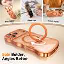 3 in 1 for iPhone 17 Pro Case with 360 Spin Magnetic Stand, 1X DIY Glitter Cardstock +1X Screen Protector, [Fit for Magsafe]Cute Wavy Trendy Glossy Clear Phone Cover for Women Girls 6.3Inch, Orange